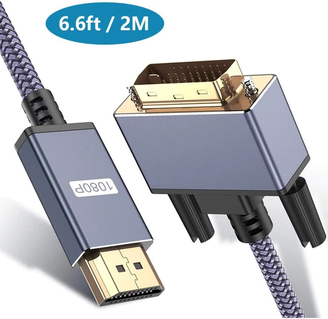Main image of HDMI to DVI Cable, DVI to HDMI Adapter Cable 6.6ft / 2M, High Speed Bi-Directional Nylon Braided HDMI Male to DVI-D 24+1 Male Cord Support 1080P Full HD Compatible with Roku,PS3/4, Blu-ray,Laptop