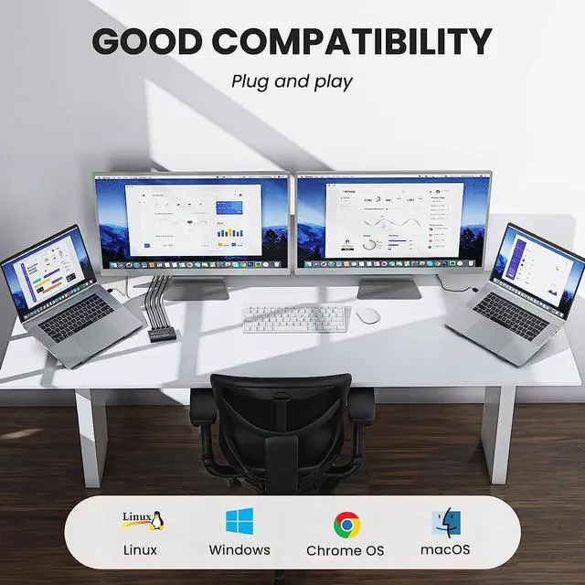 Alt view image 3 of 7 - USB Switch for 4 PC USB 3.0 Switcher 4 in 4 out, USB 3.0 KVM Switch for 4 PC Share 4 USB Devices Keyboard, Mouse, Printer, Scanner, U disk with Wired Remote and 4 USB 3.0 A to A Cables