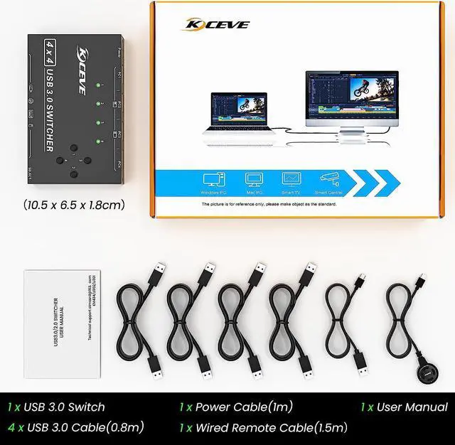 Alt view image 6 of 7 - USB Switch for 4 PC USB 3.0 Switcher 4 in 4 out, USB 3.0 KVM Switch for 4 PC Share 4 USB Devices Keyboard, Mouse, Printer, Scanner, U disk with Wired Remote and 4 USB 3.0 A to A Cables