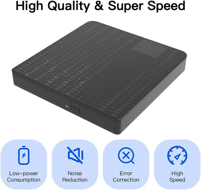 Alt view image 2 of 7 - External CD DVD Drive, USB 3.0 & Type-C Portable External CD DVD +/-RW Optical Drive, Portable Optical Disk Drive DVD/CD Burner, Compatible with Laptop PC Windows Linux Mac OS (Black)