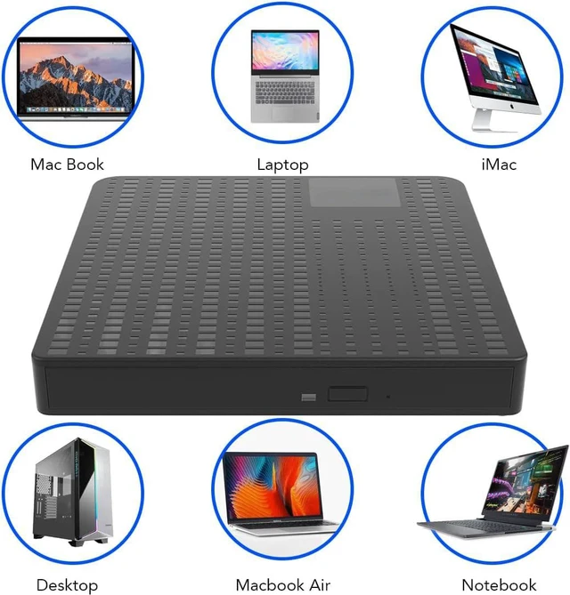 Alt view image 5 of 7 - External CD DVD Drive, USB 3.0 & Type-C Portable External CD DVD +/-RW Optical Drive, Portable Optical Disk Drive DVD/CD Burner, Compatible with Laptop PC Windows Linux Mac OS (Black)