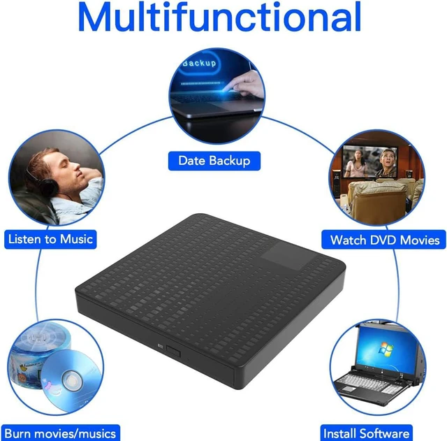 Alt view image 6 of 7 - External CD DVD Drive, USB 3.0 & Type-C Portable External CD DVD +/-RW Optical Drive, Portable Optical Disk Drive DVD/CD Burner, Compatible with Laptop PC Windows Linux Mac OS (Black)