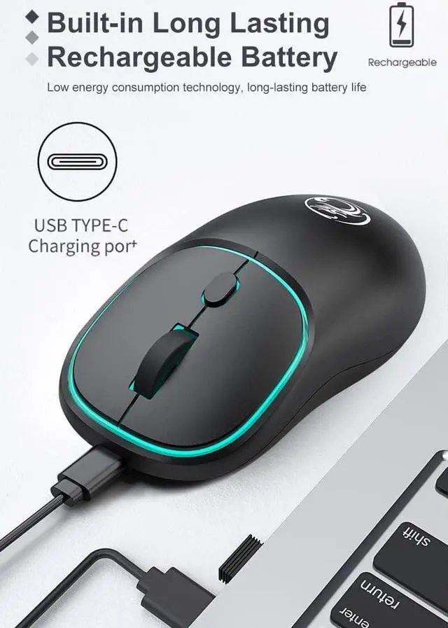 Alt view image 2 of 7 - Wireless Gaming Mouse for Laptop, 2.4 GHz with USB Receiver Gaming Mice for Computer - Rechargeable Portable Silent LED Wireless Mouse for MacBook air, pro,i-Pad, Mac, Chrome-book, PC (Black)
