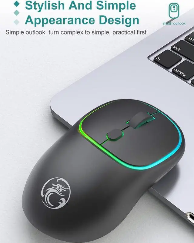 Alt view image 4 of 7 - Wireless Gaming Mouse for Laptop, 2.4 GHz with USB Receiver Gaming Mice for Computer - Rechargeable Portable Silent LED Wireless Mouse for MacBook air, pro,i-Pad, Mac, Chrome-book, PC (Black)