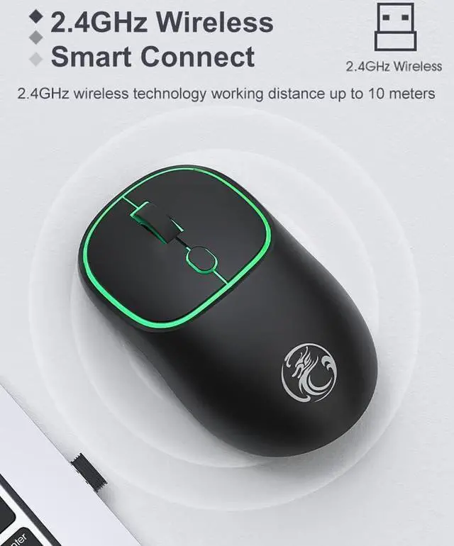 Alt view image 3 of 7 - Wireless Gaming Mouse for Laptop, 2.4 GHz with USB Receiver Gaming Mice for Computer - Rechargeable Portable Silent LED Wireless Mouse for MacBook air, pro,i-Pad, Mac, Chrome-book, PC (Black)