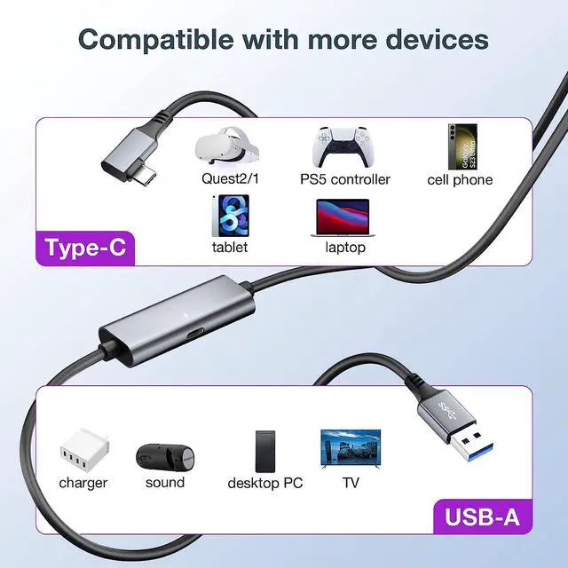 Alt view image 6 of 7 - VR Link Cable 16FT Compatible with Quest 2/1/Pro/Pico 4 Link Cable with Charging Port VR Quest 2 Headset Cable for Oculus Meta Link Cable USB Type C Cable,USB A to USB C Cord for Steam VR Gaming PC