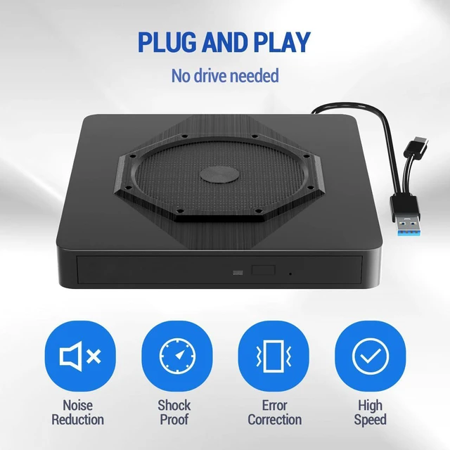 Alt view image 4 of 7 - External CD DVD Drive, Type-C & USB 3.0 Slim Portable CD Reader CD/DVD-RW Burner Low Noise High Speed Data Transfer Super drive for Laptop, Desktop, Mac OS, Windows 10/8/7 /XP/Linux
