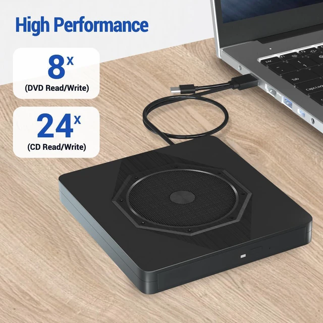 Alt view image 6 of 7 - External CD DVD Drive, Type-C & USB 3.0 Slim Portable CD Reader CD/DVD-RW Burner Low Noise High Speed Data Transfer Super drive for Laptop, Desktop, Mac OS, Windows 10/8/7 /XP/Linux