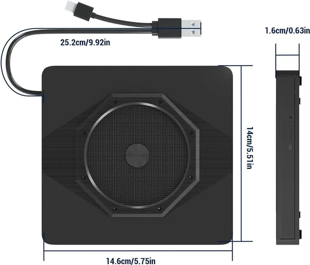 Alt view image 7 of 7 - External CD DVD Drive, Type-C & USB 3.0 Slim Portable CD Reader CD/DVD-RW Burner Low Noise High Speed Data Transfer Super drive for Laptop, Desktop, Mac OS, Windows 10/8/7 /XP/Linux