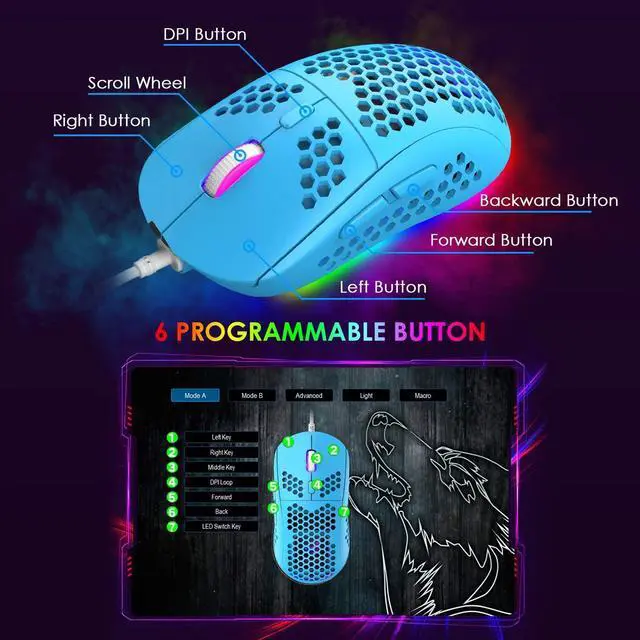 Alt view image 7 of 7 - Gaming Keyboard and Mouse Combo,88 Keys Compact Rainbow Backlit Mechanical Feel Keyboard, RGB Backlit 6400 DPI Lightweight Gaming Mouse with Honeycomb Shell for Windows PC Gamers (Blue)