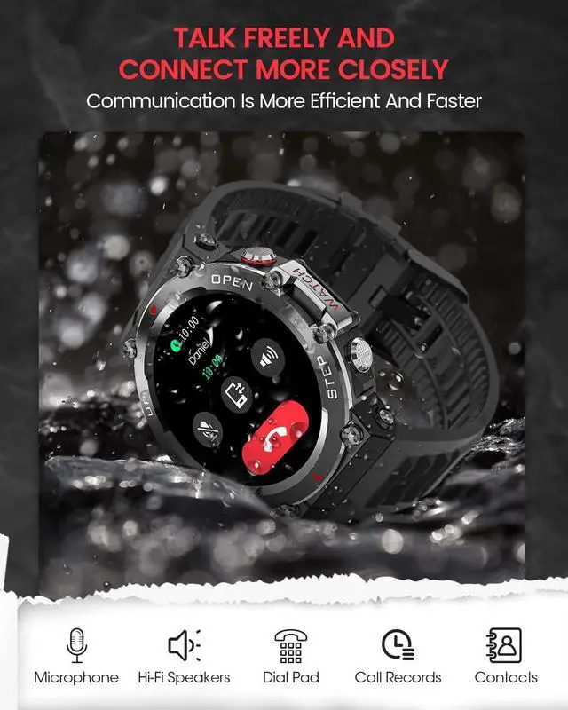Alt view image 2 of 7 - Military Smart Watch Men (Make Call/Answer), Outdoor Sports Waterproof Smartwatch, Rugged Bluetooth Smart Watch for Android iPhone, Tactical Fitness Tracker with Heart Rate/AI Voice (Black)
