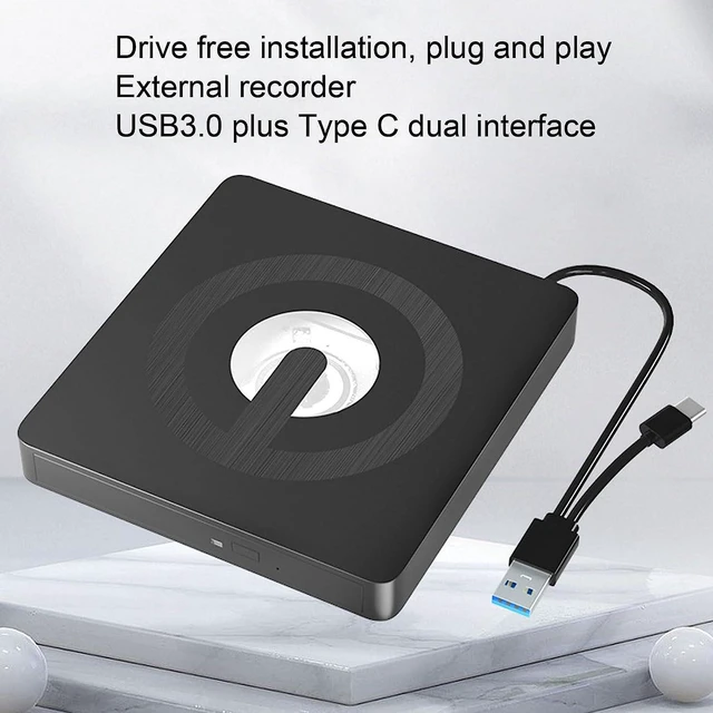 Alt view image 2 of 7 - External CD/DVD Drive for Laptop, Type-C & USB 3.0 Portable DVD Player for Laptop, Mute External CD DVD Burner, RW Drive Optical Readers Compatible with Desktop PC Mac Linux Mac Windows (Black)