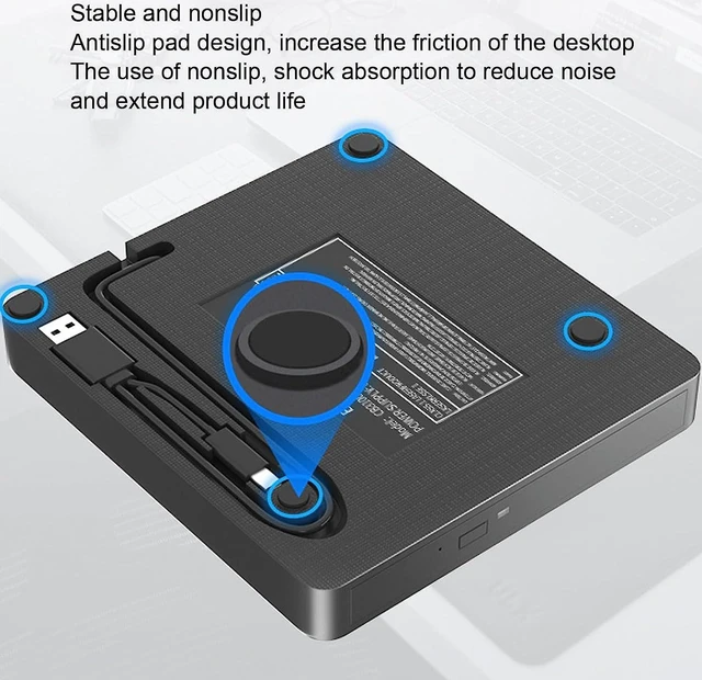 Alt view image 5 of 7 - External CD/DVD Drive for Laptop, Type-C & USB 3.0 Portable DVD Player for Laptop, Mute External CD DVD Burner, RW Drive Optical Readers Compatible with Desktop PC Mac Linux Mac Windows (Black)