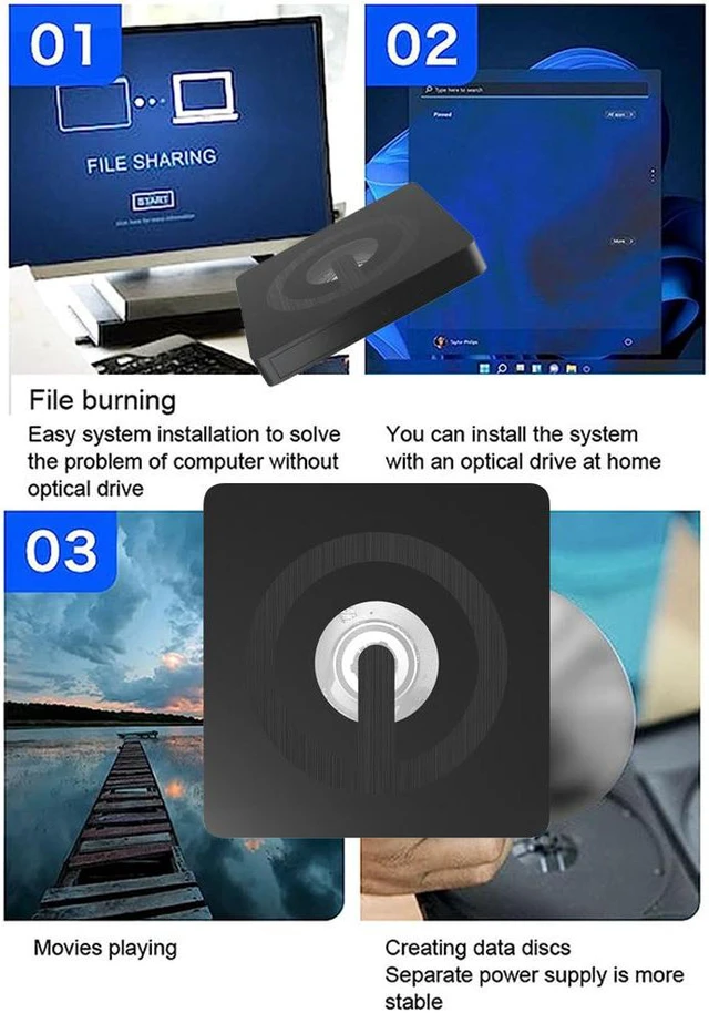 Alt view image 6 of 7 - External CD/DVD Drive for Laptop, Type-C & USB 3.0 Portable DVD Player for Laptop, Mute External CD DVD Burner, RW Drive Optical Readers Compatible with Desktop PC Mac Linux Mac Windows (Black)
