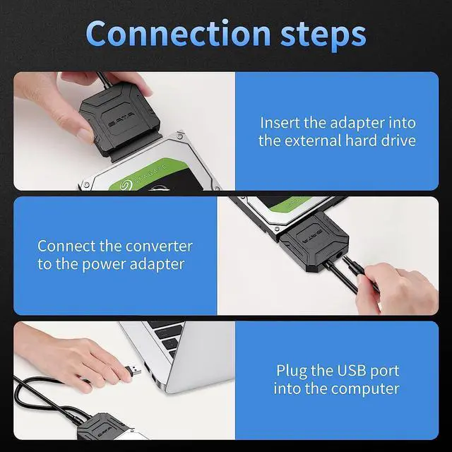 Alt view image 5 of 7 - SATA III to USB 3.0 Adapter, USB to SATA Adapter Cable for 2.5"/3.5" HDD/SSD SATA I/II/III Hard Drive Adapter, Support UASP, with External Power Supply 12V 2A