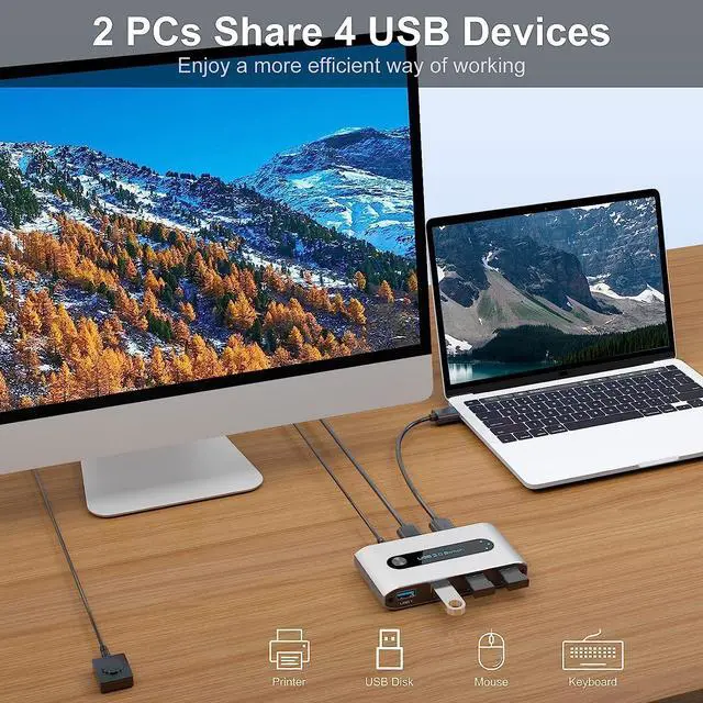 Alt view image 3 of 7 - USB 3.0 Switch, 2 in 4 out USB 3.0 Switch, USB KVM Switcher 2 Computer Sharing 4 USB Devices with Wire Desktop Controller and 2 Pack USB 3.0 A-A Cable