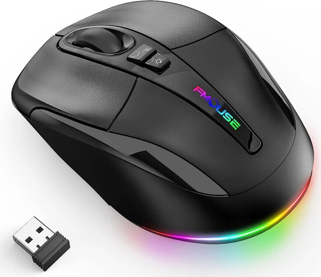 Main image of Computer Mouse Wireless, Silent Mouse with RGB Lights Dual Mode 2.4G Wireless & Bluetooth 5.1 Wireless Mouse, 2400 DPI USB-C Rechargeable, Compact Mouse for PC Laptop Desktop (Black)