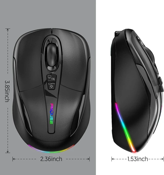 Alt view image 7 of 7 - Computer Mouse Wireless, Silent Mouse with RGB Lights Dual Mode 2.4G Wireless & Bluetooth 5.1 Wireless Mouse, 2400 DPI USB-C Rechargeable, Compact Mouse for PC Laptop Desktop (Black)