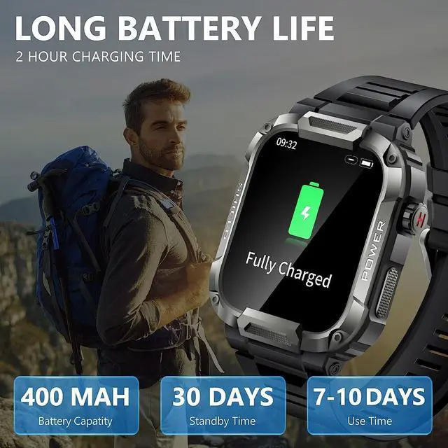 Alt view image 4 of 7 - Sport Smart Watch for Men - 1.85 Military Smart Watches IP68 Waterproof Smart Watches with Bluetooth Call Outdoor Tactical Sports Rugged Fitness Tracker Watch for iPhone Android Phones (Black)
