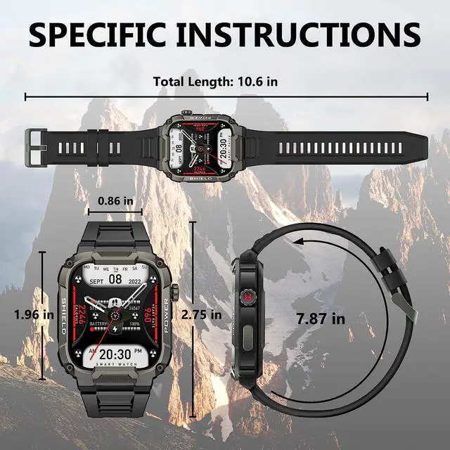Alt view image 5 of 7 - Sport Smart Watch for Men - 1.85 Military Smart Watches IP68 Waterproof Smart Watches with Bluetooth Call Outdoor Tactical Sports Rugged Fitness Tracker Watch for iPhone Android Phones (Black)