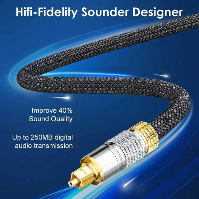 Alt view image 4 of 7 - Optical Audio Cable, 6ft. / 1.8M Fiber Optic Audio Cable with Durable 24K Gold-Plated, Nylon Braided Male to Male Optical Digital Cable for HI-FI Sound Bar, Home Theater, TV, PS4, Xbox, Playstation