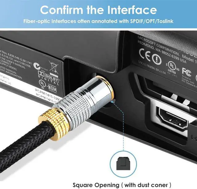 Alt view image 7 of 7 - Optical Audio Cable, 6ft. / 1.8M Fiber Optic Audio Cable with Durable 24K Gold-Plated, Nylon Braided Male to Male Optical Digital Cable for HI-FI Sound Bar, Home Theater, TV, PS4, Xbox, Playstation