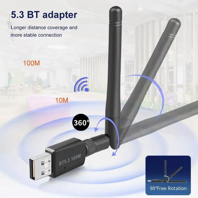 Alt view image 7 of 7 - Bluetooth 5.3 Adapter for Desktop PC, Plug & Play Bluetooth 5.3 EDR Class 1 USB Bluetooth Dongle Wireless Transfer Transmitter Receiver 328FT/100M for BT Mouse/Keyboard/Headphones Support Win11/10/8.1