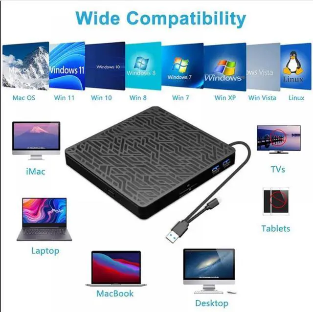Alt view image 5 of 7 - [5-in-1] Multifunction External CD/DVD Drive, USB 3.0 Type-C Portable CD DVD Writer With SD/TF & USB Slots Optical Drive External CD DVD Drive Burner for Windows 7/8/10/XP/Mac OS/Linux
