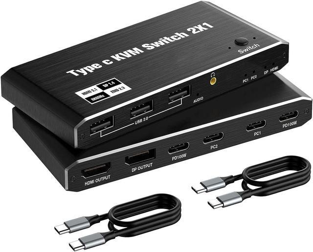 USB C KVM Switch 8K @60Hz 4K @120Hz, 2 Port Type C KVM