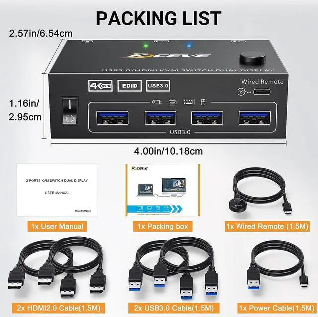 Alt view image 7 of 7 - HDMI KVM Switch 2 Computers 2 Monitors, Dual Monitor HDMI USB 3.0 KVM Switcher 2 in 2 Out , 4K@60Hz HD Resolution, Support Copy and Extended Display, with EDID Function to Keep Window in Right Place
