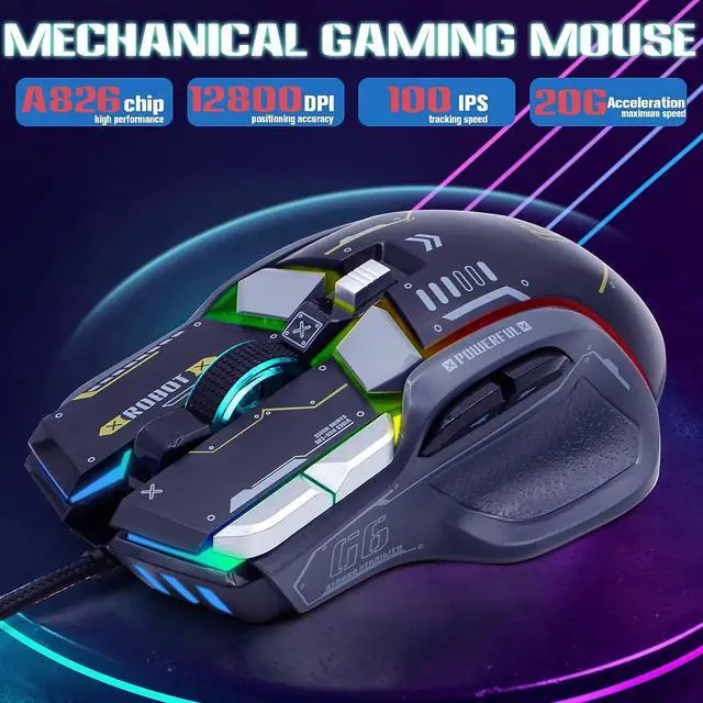 Alt view image 2 of 7 - USB Wired Gaming Mouse, 12800 DPI Optical Gamer Mouse with 10 Programmable Buttons, Colorful RGB Lights, Computer Mouse for PC&Laptop, Ergonomic Gaming Mouse with Thumb Rest for Gaming and Working