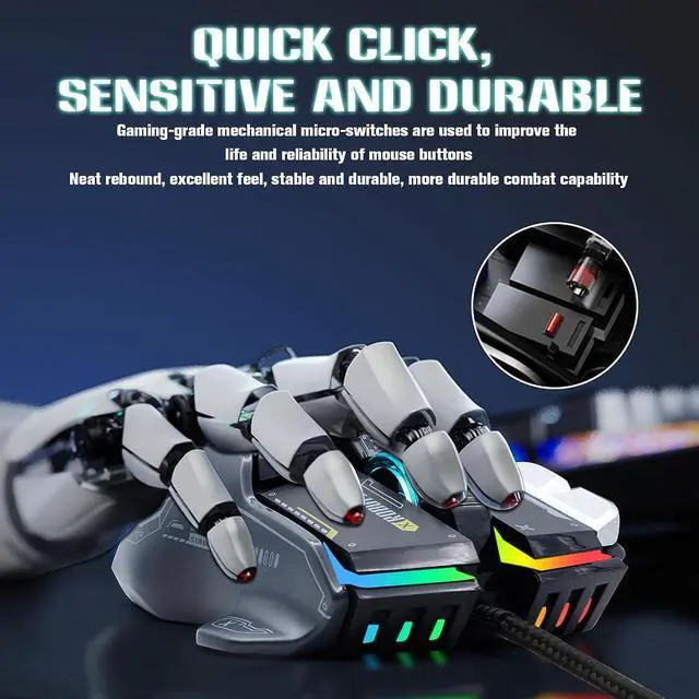 Alt view image 6 of 7 - USB Wired Gaming Mouse, 12800 DPI Optical Gamer Mouse with 10 Programmable Buttons, Colorful RGB Lights, Computer Mouse for PC&Laptop, Ergonomic Gaming Mouse with Thumb Rest for Gaming and Working