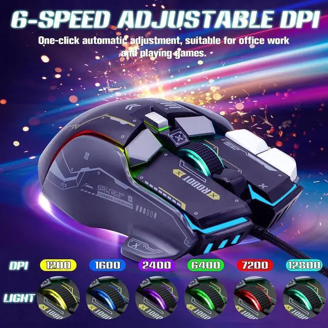 Alt view image 3 of 7 - USB Wired Gaming Mouse, 12800 DPI Optical Gamer Mouse with 10 Programmable Buttons, Colorful RGB Lights, Computer Mouse for PC&Laptop, Ergonomic Gaming Mouse with Thumb Rest for Gaming and Working