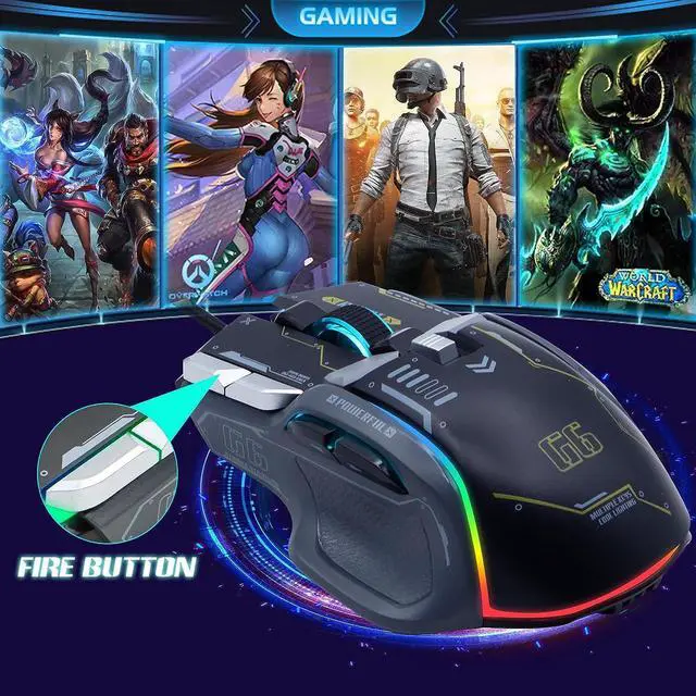 Alt view image 5 of 7 - USB Wired Gaming Mouse, 12800 DPI Optical Gamer Mouse with 10 Programmable Buttons, Colorful RGB Lights, Computer Mouse for PC&Laptop, Ergonomic Gaming Mouse with Thumb Rest for Gaming and Working