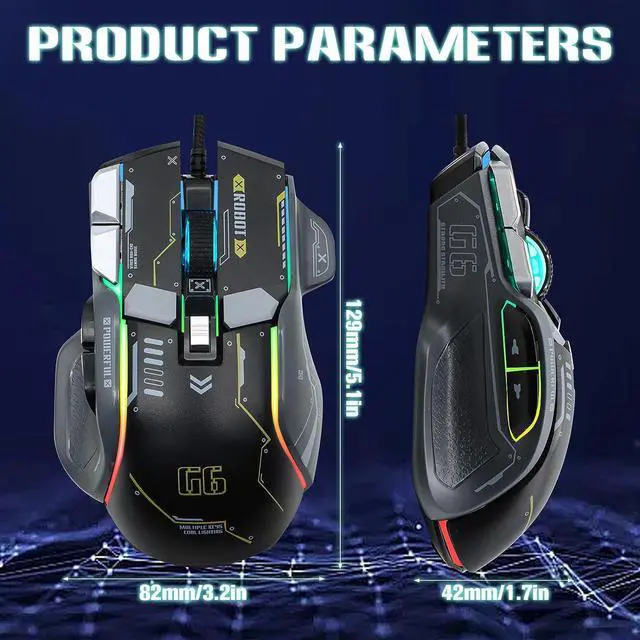 Alt view image 7 of 7 - USB Wired Gaming Mouse, 12800 DPI Optical Gamer Mouse with 10 Programmable Buttons, Colorful RGB Lights, Computer Mouse for PC&Laptop, Ergonomic Gaming Mouse with Thumb Rest for Gaming and Working