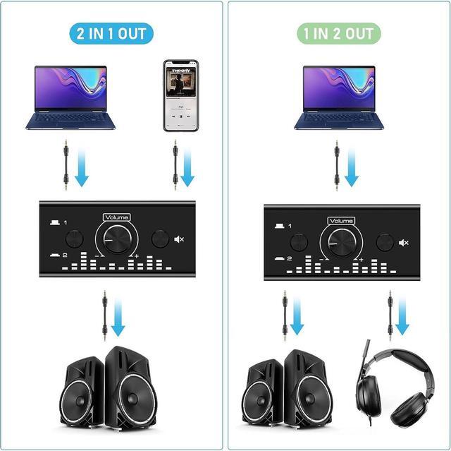 Alt view image 2 of 7 - Bi-Directional 3.5mm Jack Audio Switch Selector 2 In 1 Out / 1 In 2 Out Noiseless Analogue Stereo Audio Switch with Volume Control, Sound Distribution Splitter Box for Speakers Headphones PC