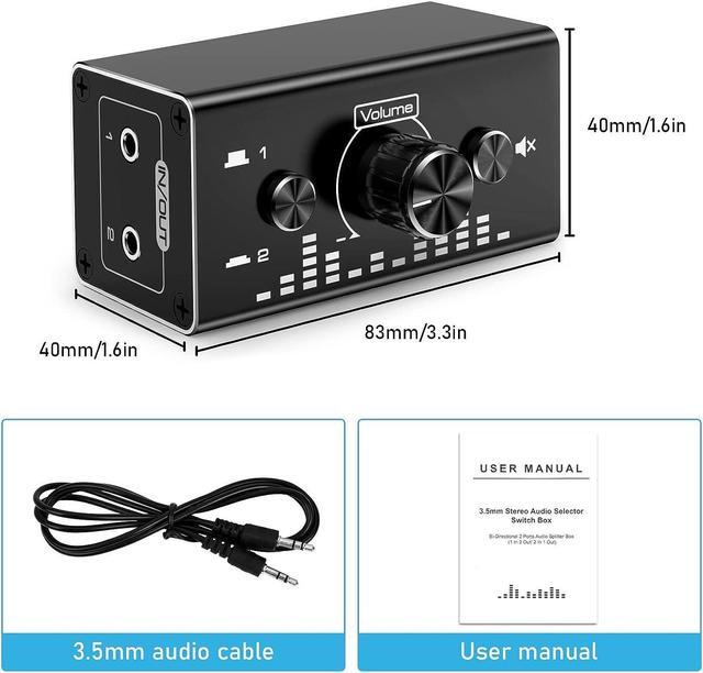 Alt view image 7 of 7 - Bi-Directional 3.5mm Jack Audio Switch Selector 2 In 1 Out / 1 In 2 Out Noiseless Analogue Stereo Audio Switch with Volume Control, Sound Distribution Splitter Box for Speakers Headphones PC