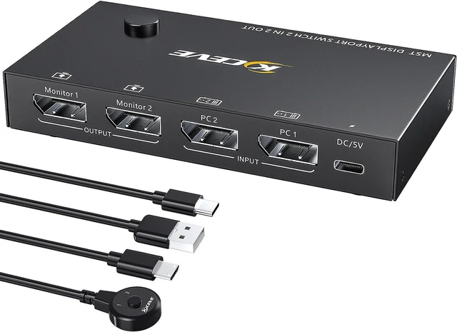 Main image of 2 Port DisplayPort Switch Splitter DP 1.4 Switcher Box 2 in 2 Out Supports 4K@60Hz Extended Display Audio & Video Selector Boxes Compatible with Desktop and Laptop