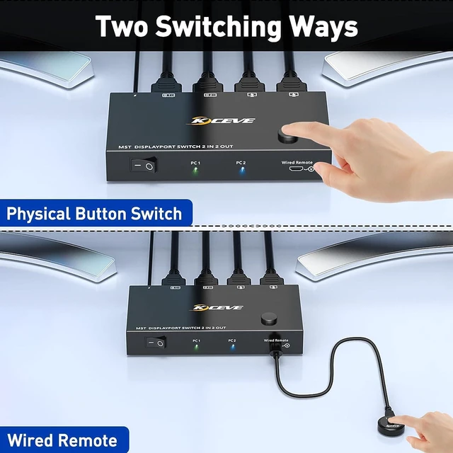 Alt view image 4 of 7 - 2 Port DisplayPort Switch Splitter DP 1.4 Switcher Box 2 in 2 Out Supports 4K@60Hz Extended Display Audio & Video Selector Boxes Compatible with Desktop and Laptop