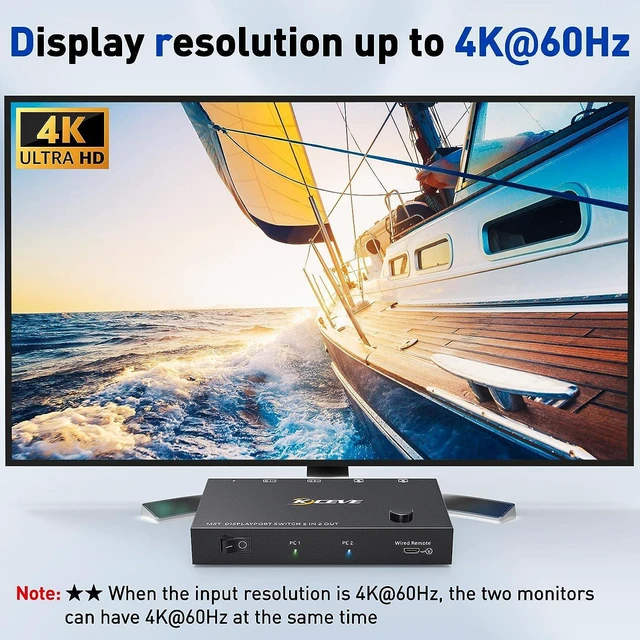 Alt view image 6 of 7 - 2 Port DisplayPort Switch Splitter DP 1.4 Switcher Box 2 in 2 Out Supports 4K@60Hz Extended Display Audio & Video Selector Boxes Compatible with Desktop and Laptop
