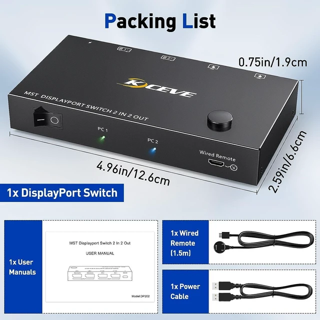 Alt view image 7 of 7 - 2 Port DisplayPort Switch Splitter DP 1.4 Switcher Box 2 in 2 Out Supports 4K@60Hz Extended Display Audio & Video Selector Boxes Compatible with Desktop and Laptop