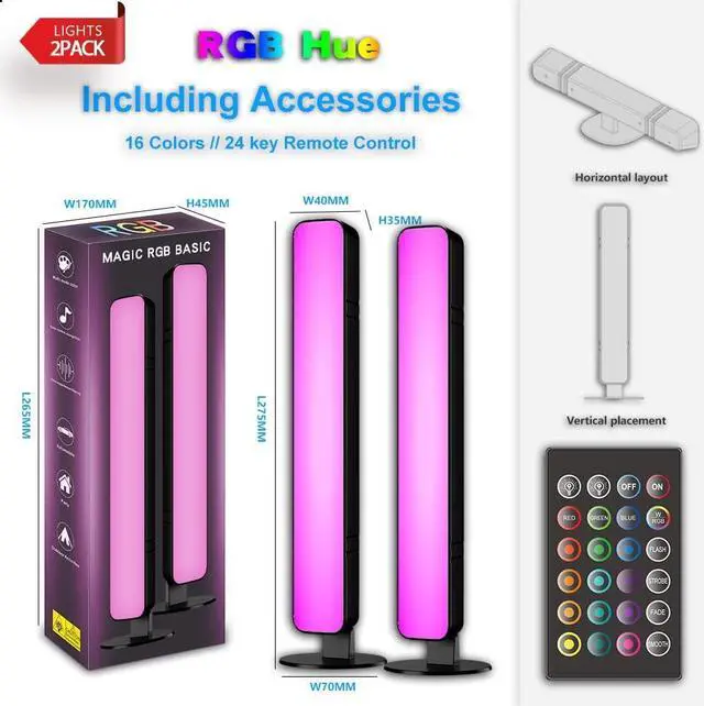 Alt view image 7 of 7 - Smart LED Light Bar, RGB Smart LED Lamp with Multiple Lighting Effects, LED TV Backlight, Mood Light, Gaming Lights, Ambient Lighting, Smart Flow Light Bar for PC, TV, Room (with 24 keys Remote)