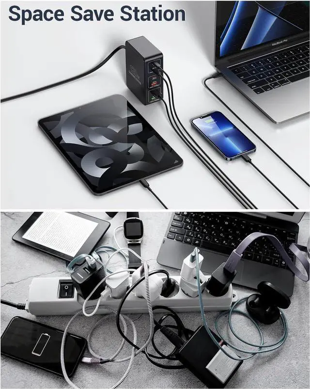Alt view image 7 of 7 - USB C Charging Station,120W Multiport USB Charging Station, 6 Ports Multi USB Charger Station, Charging Station for Multiple Devices, USB Charging Hub Compatible with Ma-c-B-ook, Laptop,Smartphones..