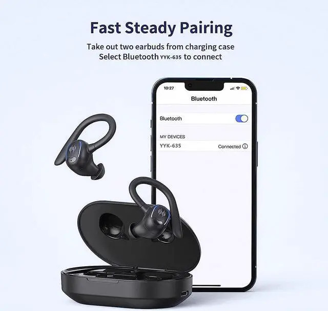 Alt view image 6 of 7 - True Wireless Earbuds, Bluetooth Headphones 50Hrs Playback Ear Buds IPX7 Waterproof Sports Earphones Dual Power Display with Earhooks Built in Mic Clear Calls Over Ear Earbuds for Running Workout Gym