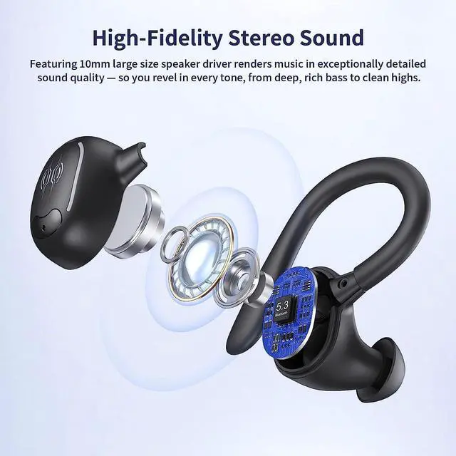 Alt view image 5 of 7 - True Wireless Earbuds, Bluetooth Headphones 50Hrs Playback Ear Buds IPX7 Waterproof Sports Earphones Dual Power Display with Earhooks Built in Mic Clear Calls Over Ear Earbuds for Running Workout Gym