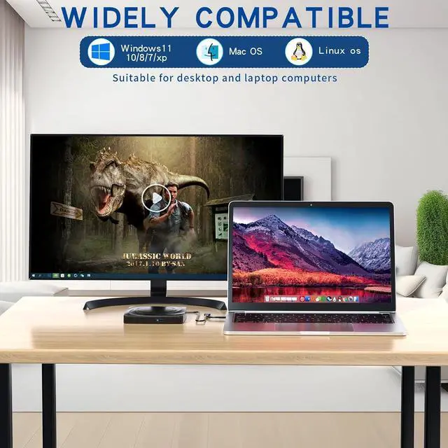 Alt view image 4 of 7 - External Blu ray CD/DVD Drive, External DVD/BD Player Read Portable Blu-ray Cd DVD Drive USB3.0 and Type-C Port, Suitable for Windows XP/7/8/10 for Mac-Book PC