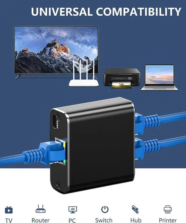 Alt view image 7 of 7 - 1000M Ethernet Splitter High Speed, 1000Mbps Ethernet Splitter 1 to 2 [2 Devices Simultaneous Networking], Gigabit Internet Splitter with USB Power Cable, LAN Splitter for Cat 5/5e/6/7/8 Cable