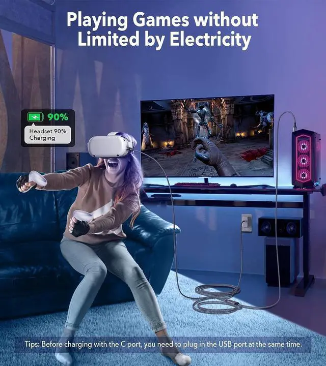 Alt view image 3 of 7 - VR Link Cable 16.4FT / 5M for Oculus Quest 2/Pro, USB A to USB C Charging Cord Compatible with PC Game, High Speed Data Transfer, USB 3.2 A to C Charger Cable for Quest VR Headsets (Charge While Play)
