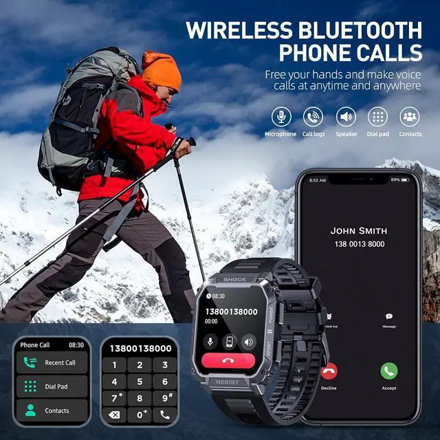 Alt view image 2 of 6 - Military Smart Watches for Men, 1.95'' 5ATM Waterproof Smart Watch with Bluetooth Call (Answer/Make Calls), 123 Sports Modes Fitness Tracker Watch Tactical Smartwatch for IOS Android Phones