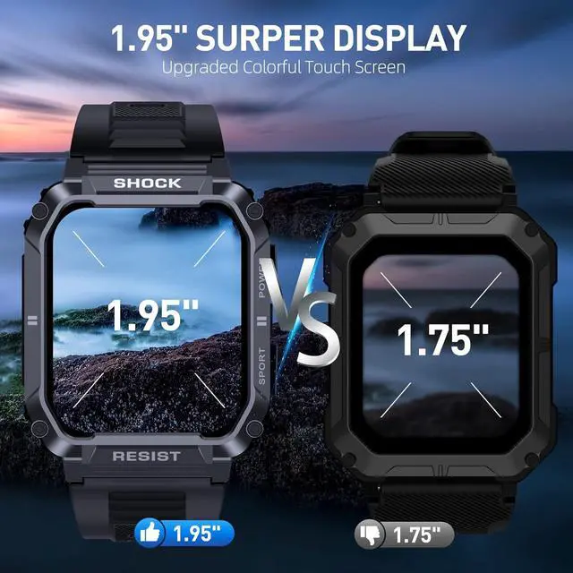 Alt view image 5 of 6 - Military Smart Watches for Men, 1.95'' 5ATM Waterproof Smart Watch with Bluetooth Call (Answer/Make Calls), 123 Sports Modes Fitness Tracker Watch Tactical Smartwatch for IOS Android Phones